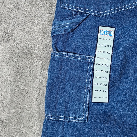 Big Smith Overalls Mens 34x32 Blue Denim Relaxed Fit Workwear Bib Utility - Picture 8 of 14